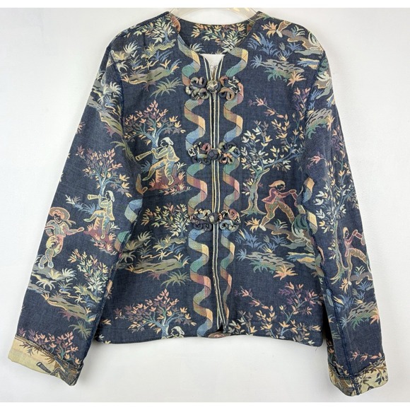 Doncaster Jackets & Blazers - Vtg Doncaster Special Folk Toile Tapestry Art To Wear Jacket Sz 6 Frog Closure